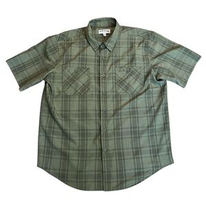Men's Orvis Tech Shirt Green Plaid Short Sleeve Button Up Size Large